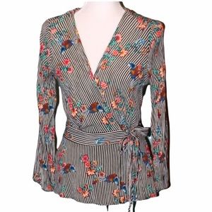 ONE CLOTHING Stripe Hummingbird Tie-Frt Top EUC S